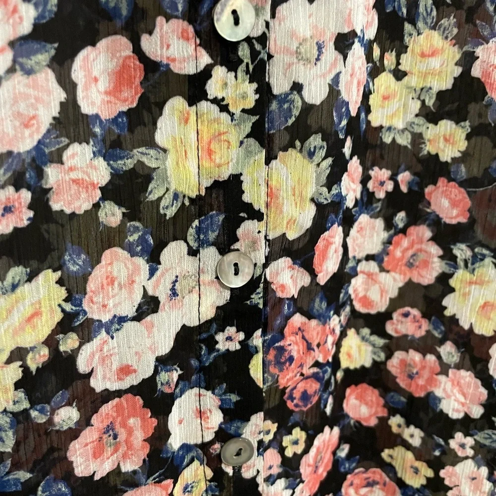 Sheer black About a Girl floral button up blouse Size L - Picture 6 of 7